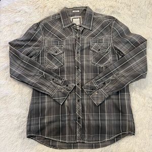 Buckle BKE Long Sleeve Casual Fitted Slim Fit Black Snap Down Plaid Shirt Medium